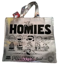 Peanuts The Homies Snoopy Reusable Silver Foil Jumbo Shopping Gift Bag w/Handle