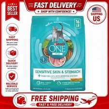 Purina ONE Plus, Sensitive Skin Stomach, Dry Cat Food, Turkey, 16 lb Bag