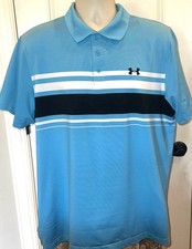 UNDER ARMOUR Men's Blue Striped Regular Fit HeatGear Short-Sleeve Polo Shirt XL