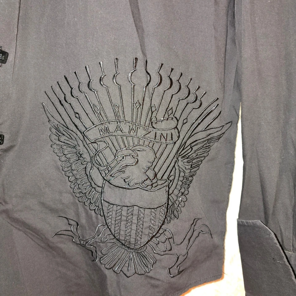 Manzini Mens 2XL Black Eagle Embroidered Red Rhinestone L/S Shirt French Cuff - Image 4 of 4