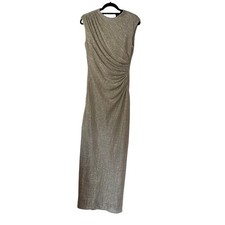 Betsy Adam Ruched Sleeveless Crinkled Metallic Column Gown Size 8 Formal Event