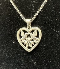 JAMES AVERY Vintage Sterling Silver Two Love Birds Heart Charm Pendant Necklace 