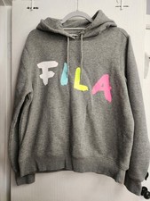 FILA Gray Big Logo Hooded Pullover Woman's XL Cotton Polyester Fleece Hoodie