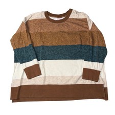 LuLaRoe Hannah Striped Sweatshirt Brown Teal Tan 3XL Crewneck Pullover