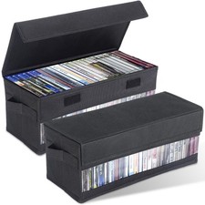 CD Storage Boxes - Set of 2 Disc Holders with Lids  Visual Window, Holds 32-180