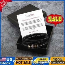 To My Son Love You Forever Leather Braided Bracelet Wristband Gift Card GN