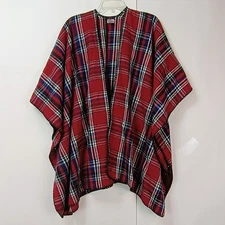 Woolrich Sweater Women One Size Blue/Gray Plaid Poncho Shawl Cape Warm Soft