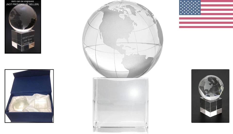 Elegante globo terráqueo de cristal de 2,2 pulgadas sobre base de vidrio grabable - 3,75 pulgadas de alto Foto 2 de 4