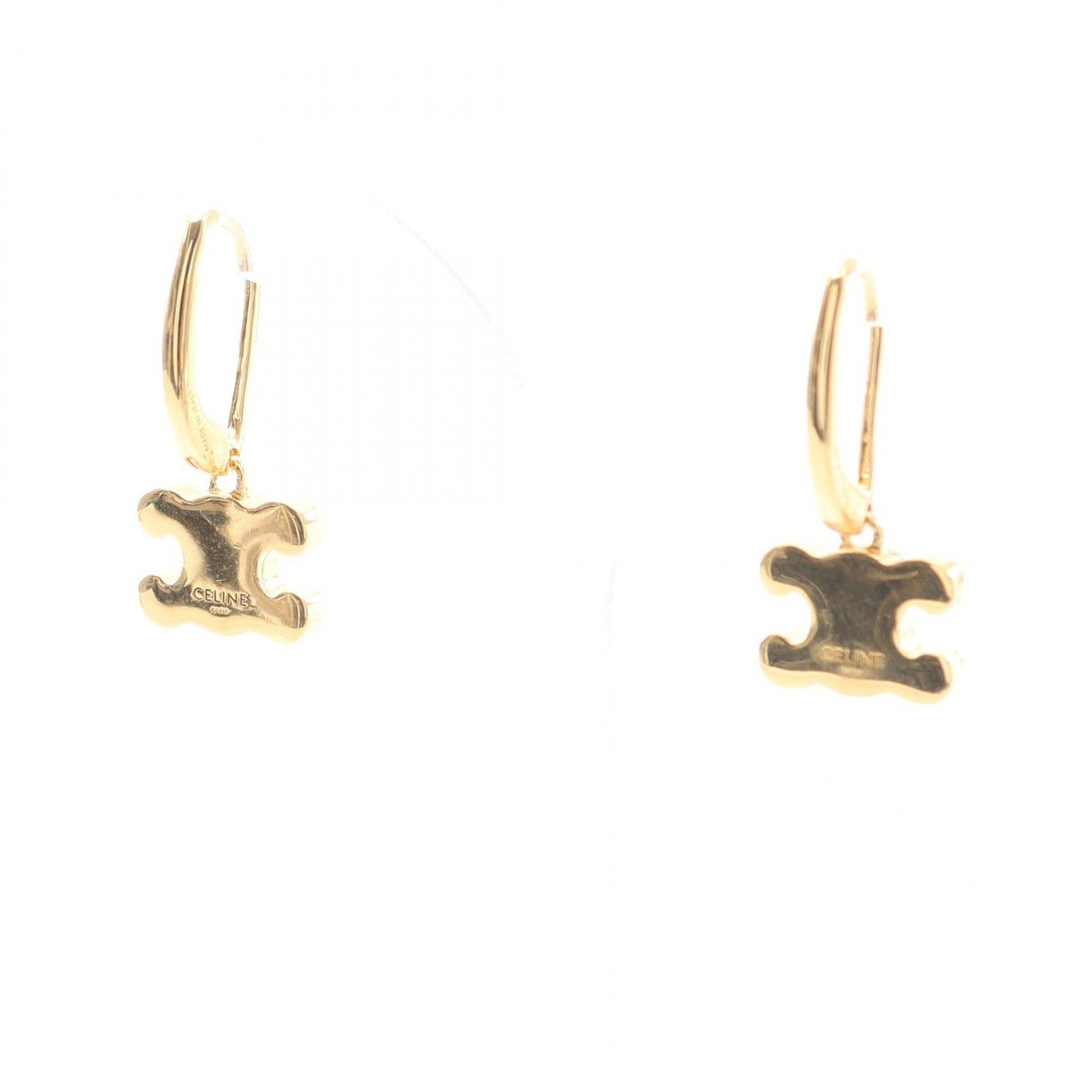 CELINE Triomphe Pierced Earrings Gold Plated Rhinestone NEW Women