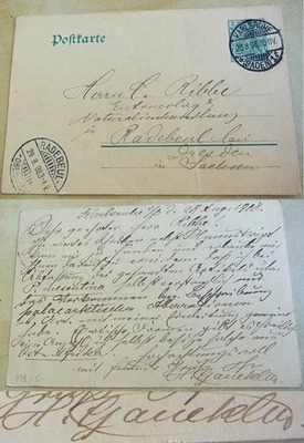 Entomologe & Ingenieur Hermann GAUCKLER (1852-1924): PK KARLSRUHE 1908 an RIBBE - Bild 1 von 4