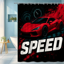 Speed Red Car Shower Curtain for Automotive Enthusiasts