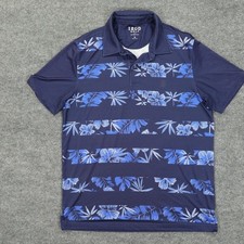 IZOD Golf Polo Shirt Mens Medium Navy Blue Floral Stripe Stretch Performance