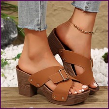 Sandalo donna stile britannico Roma scarpa comoda morbido tacco alto estivo