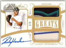 Rickey Henderson 2020 Panini Flawless Greats Holo Gold Dual Patch Auto Card 1/3