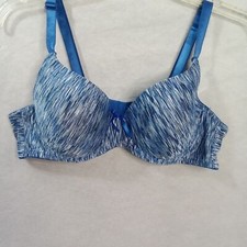 Mottled Blue Full-Coverage Bra with Decorative Detail