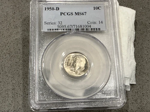 1950-D Silver Uncirculated Roosevelt Dime MS67 PCGS Free Shipping  Toned
