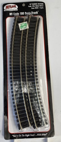 HO Atlas 833 Code 100 18" Radius Curved Track 6 Nickel Silver Black Ties NEW