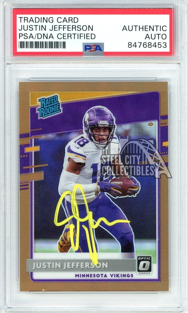 Justin Jefferson 2020 Panini Donruss Optic Bronze Auto RC #163 PSA/DNA (Yellow)