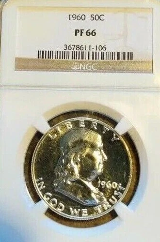 1960 NGC Certified PF66 Franklin Half Dollar 90% Silver KM#:199