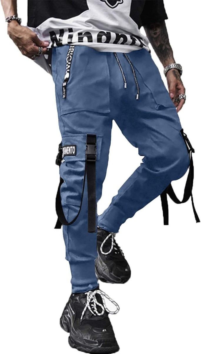 XYXIONGMAO Men's Jogger Pants Techwear Hip Hop Harem Small, Blue