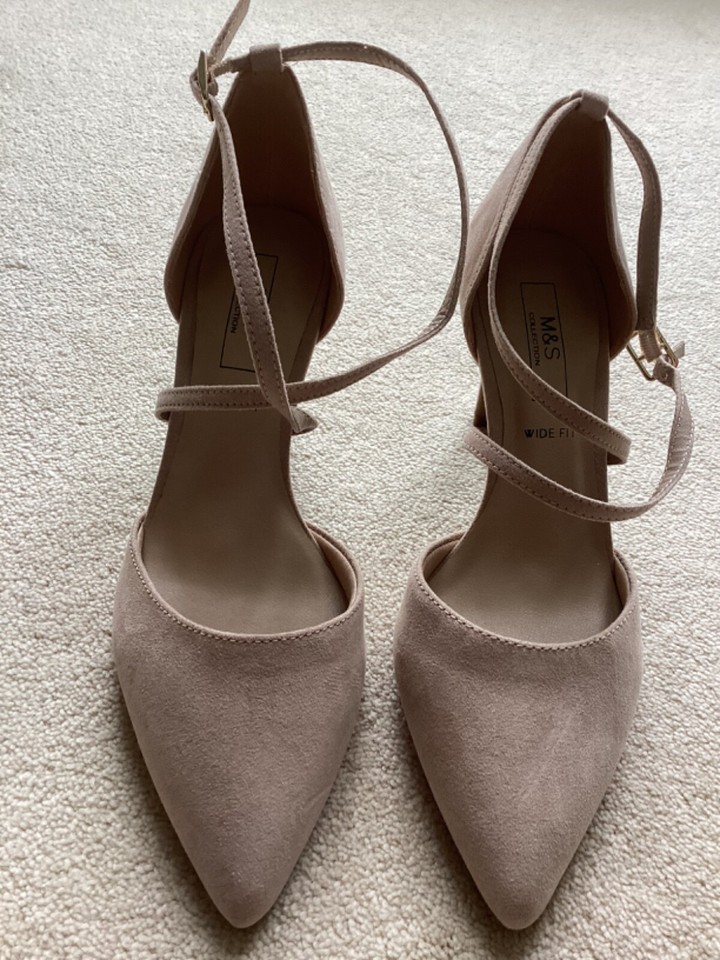 Marks & Spencer Shoes Womens Uk 5.5 Wide Nude Faux Suede 3.5" Heel eBay