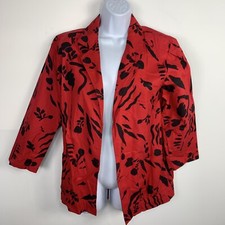 Anegadas Oriental Arts Womens Blazer sz M Red Black Floral Open VINTAGE