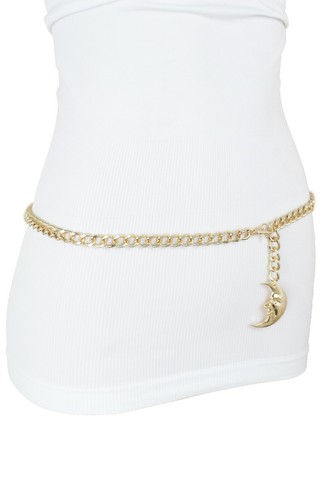 Women Fashion Style Belt Gold Color Metal Chain Moon Charm Hip High Waist XL XXL - 第 13/19 張圖片