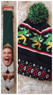 Lot Of 2: Elf The Movie Beanie & Necktie- Will Ferrell Buddy Christmas