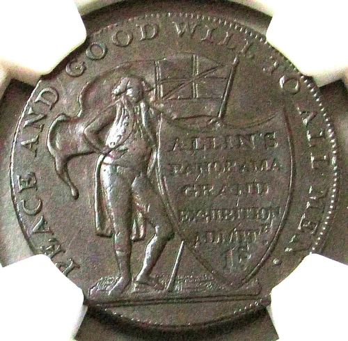 1796 GREAT BRITAIN 1/2 PENNY WARWICKSHIRE-ALLIN'S HAY MARKET NGC ABOUT UNC 50 BN