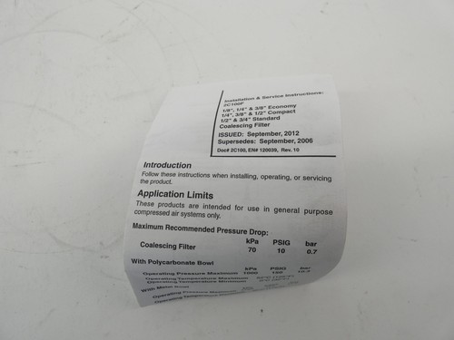 Parker PS830P Element Kit Grade 10 Coal Filter - NEW Surplus! - Picture 6 of 8