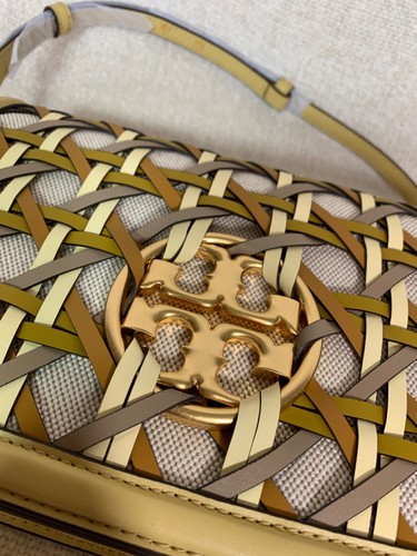 NEW Tory Burch Miller Cornbread Tan/Mustard/Basket Weave Convertible Bag/Clutch - Picture 10 of 12