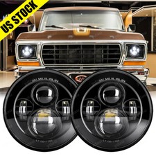 Pair Black 7 Inch Round Led Headlights Hilow For Ford Mustang Bronco 1964-1978 Pair Black 7 Inch Round Led Headlights Hilow For Ford Mustang Bronco 1964-1978