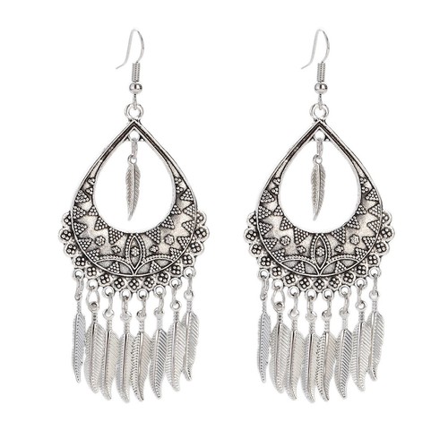 Bohemian Water Drop Pendant Earrings Necklace Set Long Tassel Dangle Earrings - Picture 5 of 6