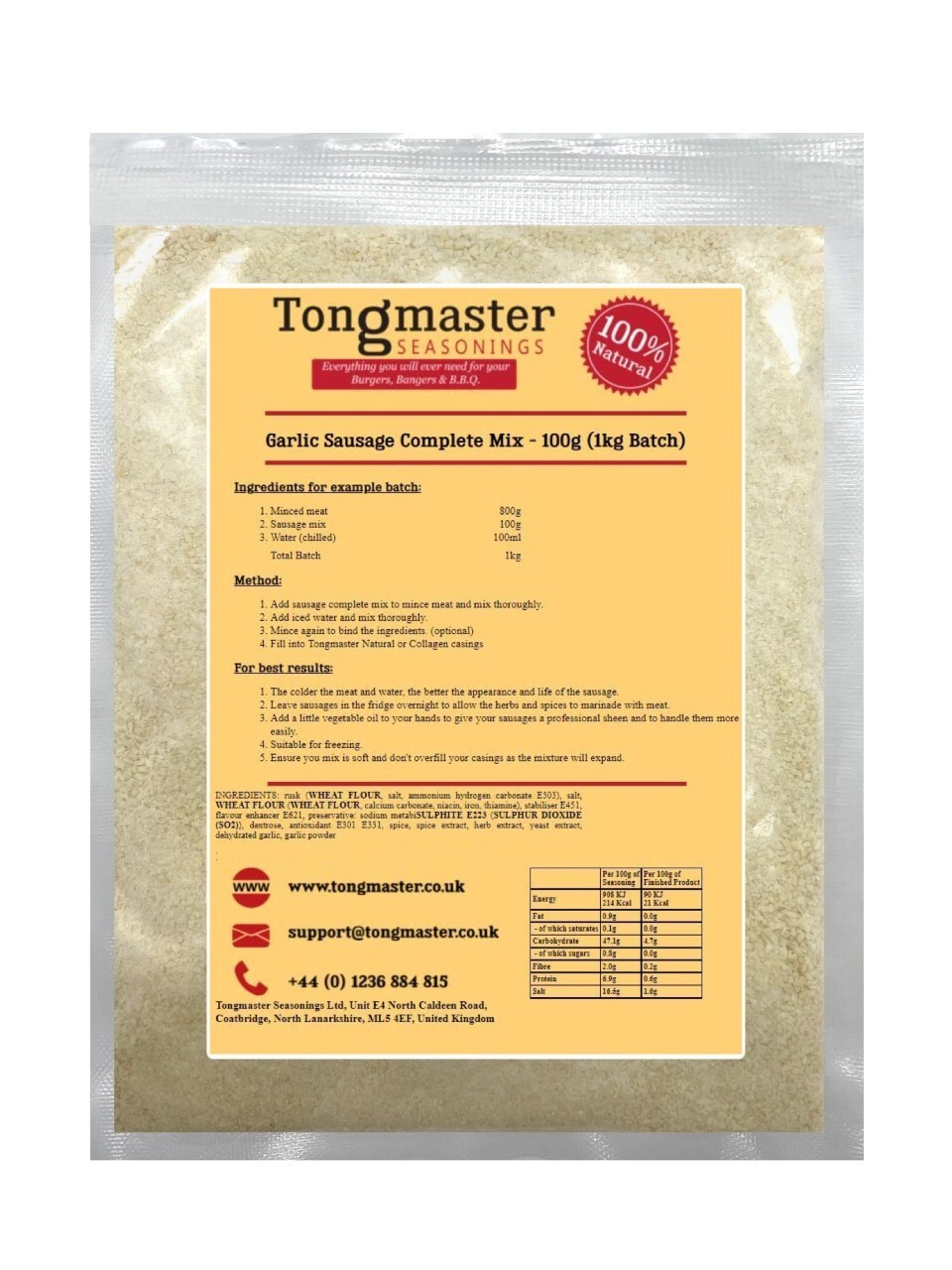 Garlic Sausage Complete Mix - 100g (1kg Batch)