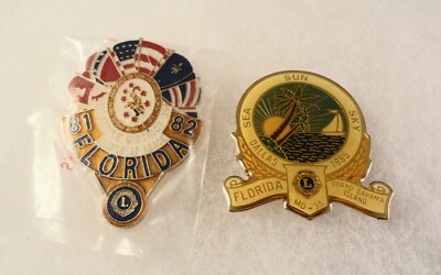 2 Vintage Lions Club Pin(s) - FL FLORIDA 1982 & 1985 Oversize Pins -  MD35