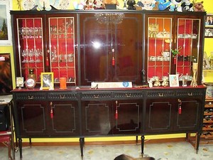 Mobile Sala Cristalliera Buffet 6 Ante Stile Inglese Fine Anni 60 Laccato Scuro Ebay
