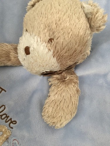 Carters Child of Mine Baby Lovey Blue Minky Tan Plush Bear Rattle Brown Satin - Picture 2 of 5