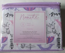 Nanette Paris France Love 3 Pc Twin Sheet Set Pink Purple Polyester NOS