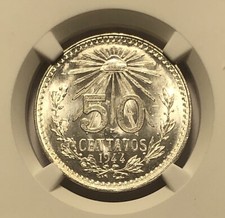 1944年 メキシコ 50セントavos MS 66 NGC認定 1944年 メキシコ 50