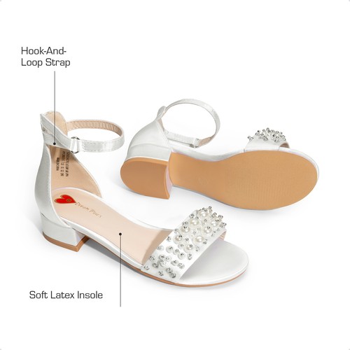 Girls Summer Open Toe Ankle Strap Low Heel Sandals Wedding Party Dress Shoes - Picture 7 of 27