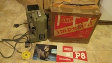 Vintage EUMIG IMPERIAL P8 8mm Movie Projector with original case, manual, reel.