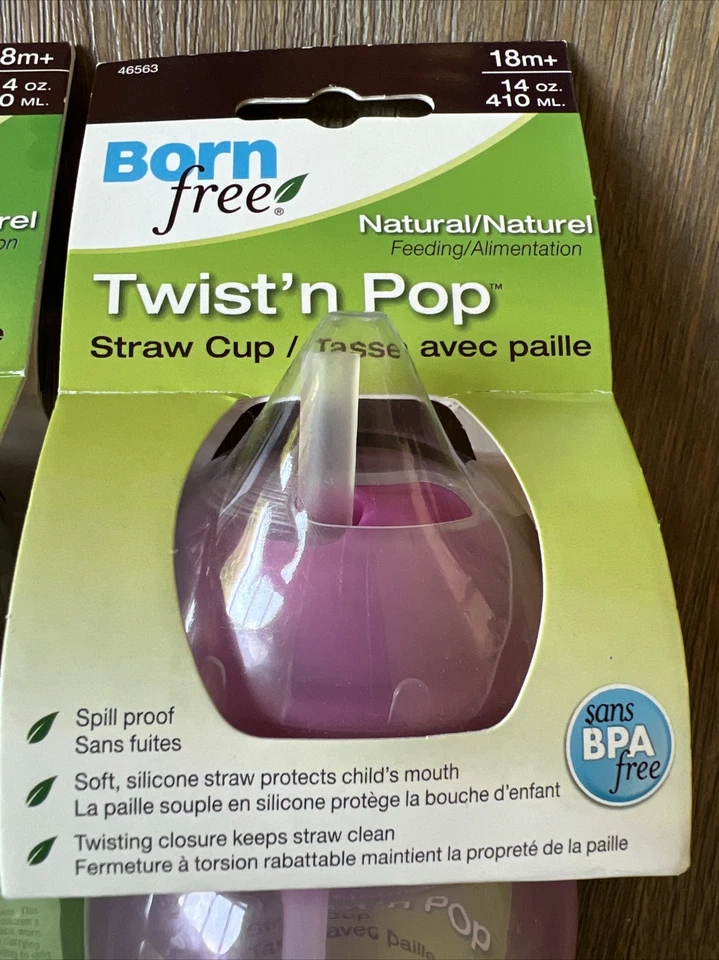 New Born Free Twist & Pop Straw Cups Lot Of 3 Pink & Green  - Image 2 of 3