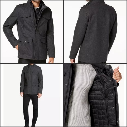 Guess Men's Gray Wool-Blend Insulated Military Quilted Coat Jacket Size M - Picture 10 of 10