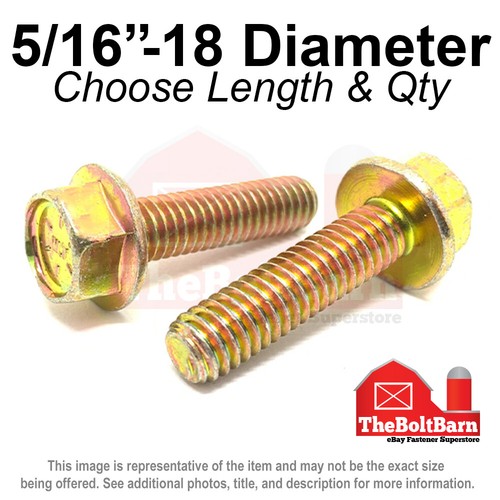 5/16"-18 Grade 8 Hex Flange Screws Frame Bolts Zinc Yellow (Pick Length & Qty) - Picture 3 of 11