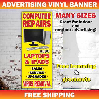 COMPUTER LAPTOP REPAIR Advertising Banner Vinyl Mesh Sign service diagnostics