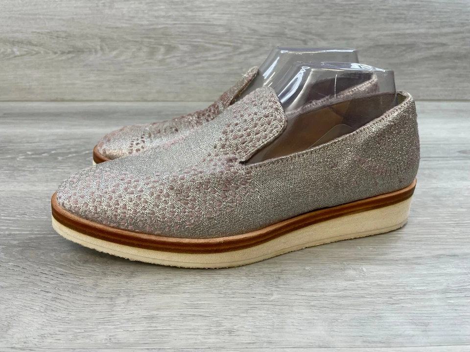 Zapatos Mocasines Free People Snake Eyes Para Mujer 8.5 Metálicos Plateados Jacquard Cuña Foto 3 de 4