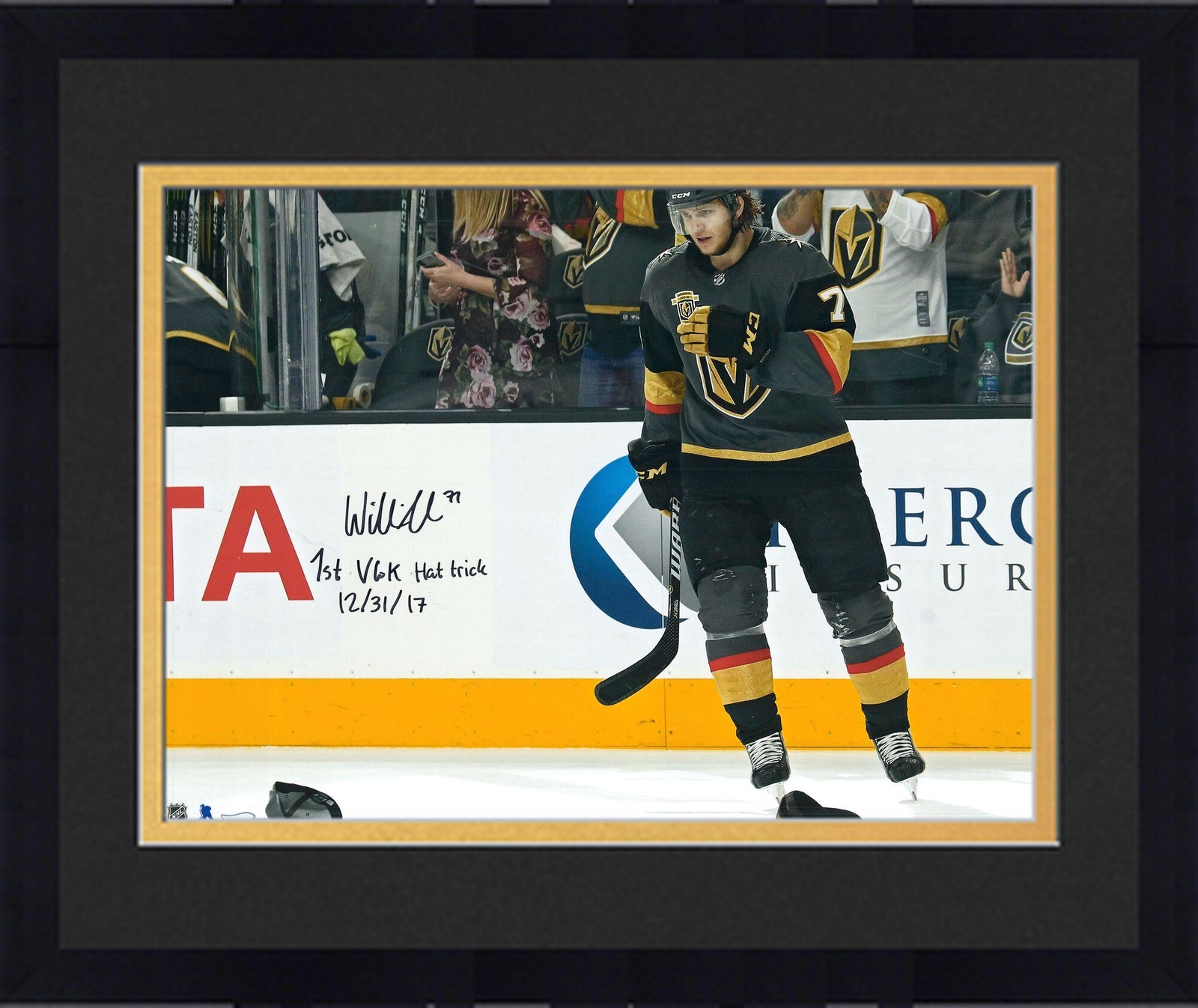 Framed William Karlsson Signed 16x20 Goal Photo & 1st VGK Hat Trick
