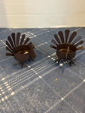  117a Set of 2 RUSTIC Metal TURKEY Tea Light Candle Holders