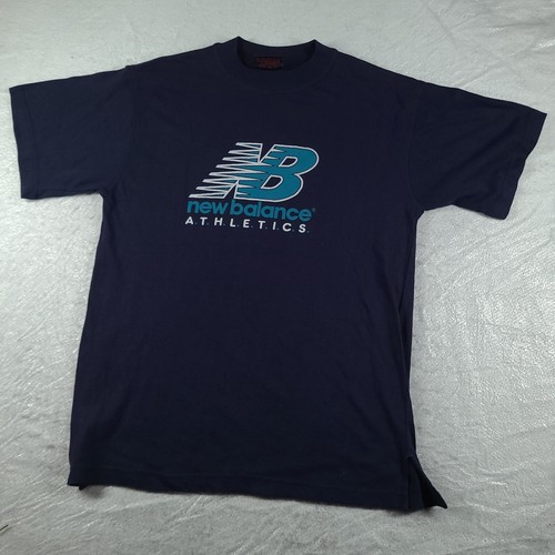 Vintage New Balance Shirt Blue Short Sleeve Graphic Tee Size M Cotton Adult - Picture 2 of 7