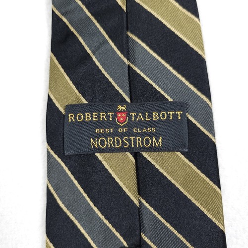 Corbata Robert Talbott Best Of Class Negra Marrón Gris Rayas REPP 100% Seda Cuello - Imagen 4 de 7